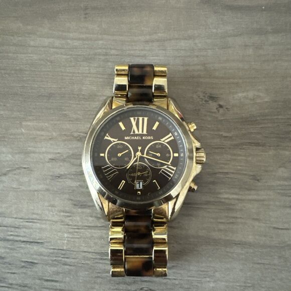 MICHAEL KORS Bradshaw Chronograph‎ Tortoiseshell MK5696. Works. New Battery - Picture 1 of 5